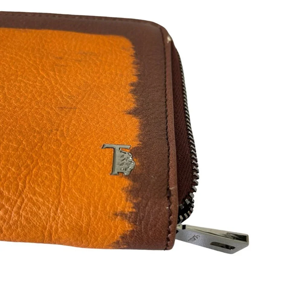 Tod's Italy Color block Orange/Brown‎ Zip Continental Wallet XAWDSPA04Z0DOUL016